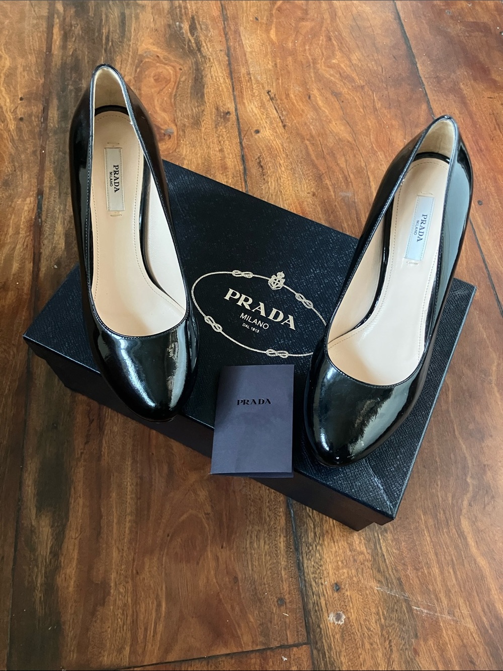 Prada Black Patent Leather Round-Toe Pumps